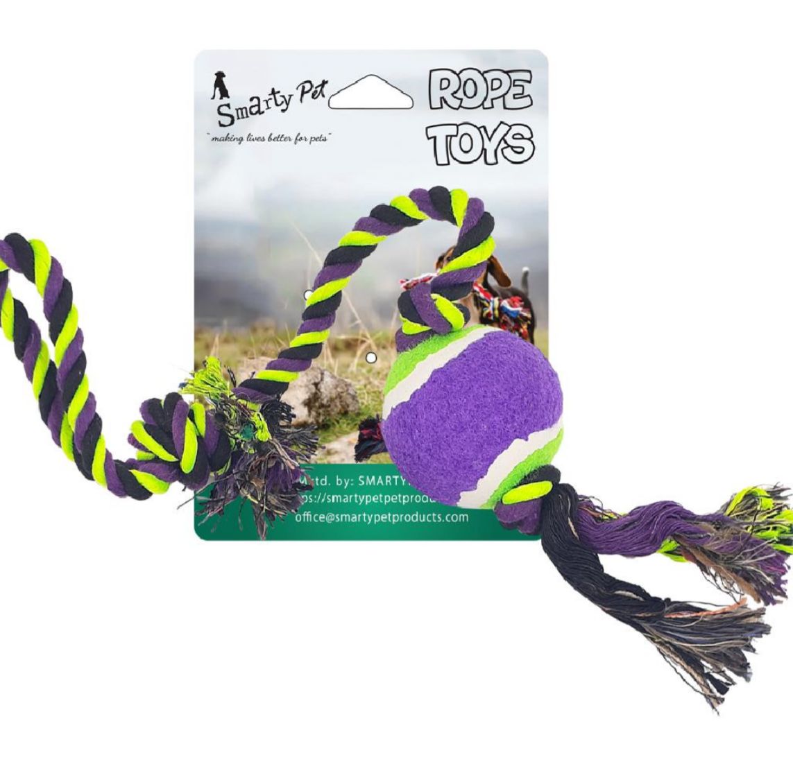 Pet Treat Puzzle + Cotton Rope Toy with Tennis Ball (1 Each)
